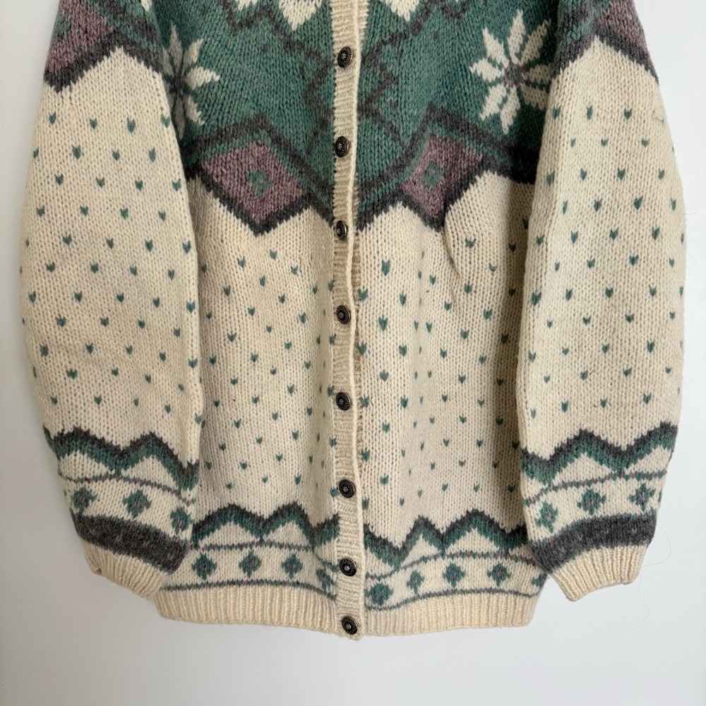 Vintage Marsh Landing Shetland Wool Heavyknit Cardigan Sweater Beige Large - Picture 5 of 15